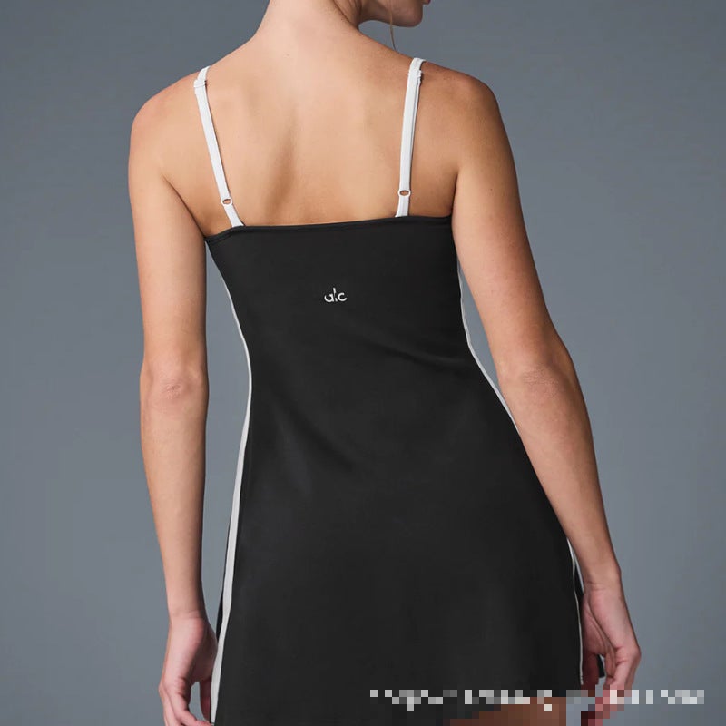 Women's Fitted Sports Dress with Padded Straps, Color Block, for Tennis & Yoga - Image 2
