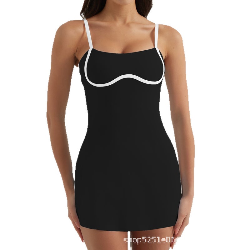 Women's Fitted Sports Dress with Padded Straps, Color Block, for Tennis & Yoga - Image 5