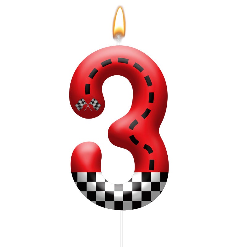 AXBMM Racing Car Theme Birthday Candle with Checkered Flag Design - Durable Cake Topper for Race Car Party Decorations,Birthday Supplies - Number 3 Candle for Racing Themed Celebrations - Image 1