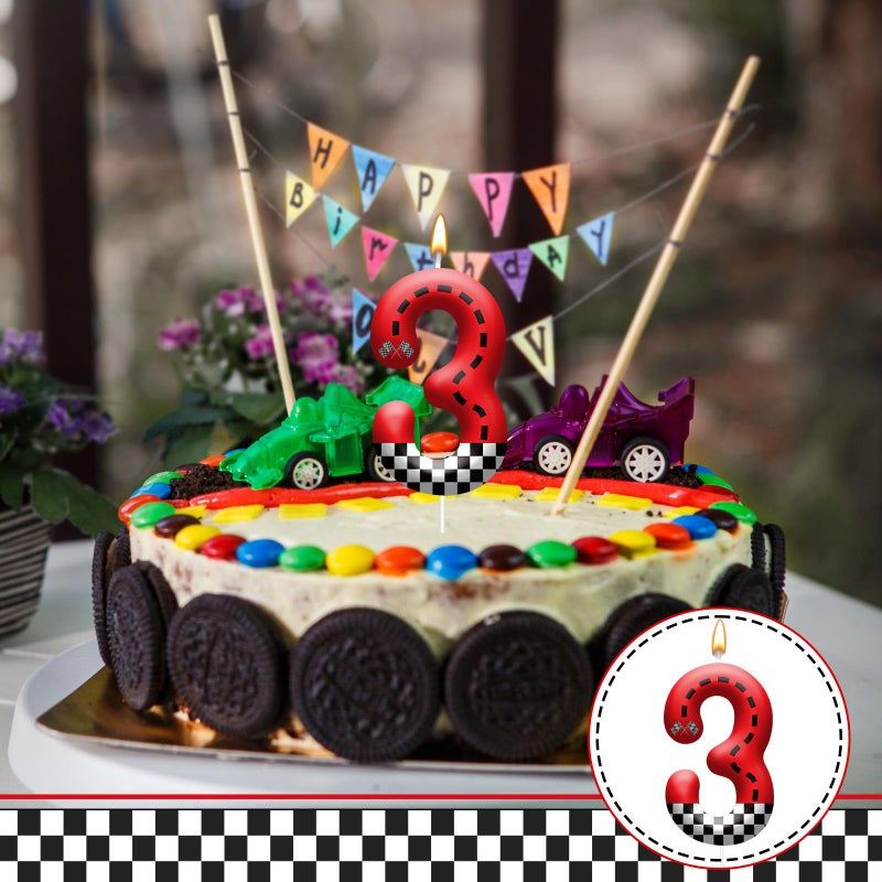 AXBMM Racing Car Theme Birthday Candle with Checkered Flag Design - Durable Cake Topper for Race Car Party Decorations,Birthday Supplies - Number 3 Candle for Racing Themed Celebrations - Image 4