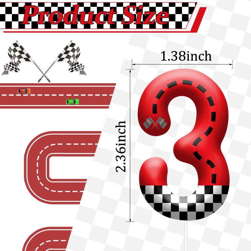 AXBMM Racing Car Theme Birthday Candle with Checkered Flag Design - Durable Cake Topper for Race Car Party Decorations,Birthday Supplies - Number 3 Candle for Racing Themed Celebrations - Image 2
