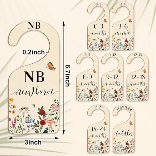 Whaline 8 Pcs Baby Closet Size Dividers Vintage Wildflower Hanging Wood Baby Closet Organizer Newborn to 24 Months Thicken Babies Wardrobe Organizer for Home Nursery - Image 3