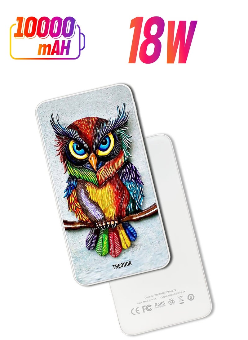 Theodor - 10,000 mAh Super Fast Charging Ultra Compact Power Bank with Quick Charge & Power Delivery, Portable Charger For iPhone and Android Paint Owl - Image 1