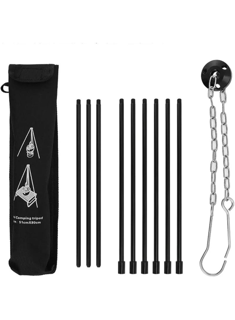 بلو فاير حامل طهي ثلاثي قابل للتعديل للنار الخارجية، حامل شواء معلق قابل للطي مع سلسلة، حامل نار خفيف الوزن مع حقيبة تخزين، أداة شواء للشواء والتخييم والرحلات والحديقة، مناسب لتعليق الأواني والغلايات والفوانيس - Image 2