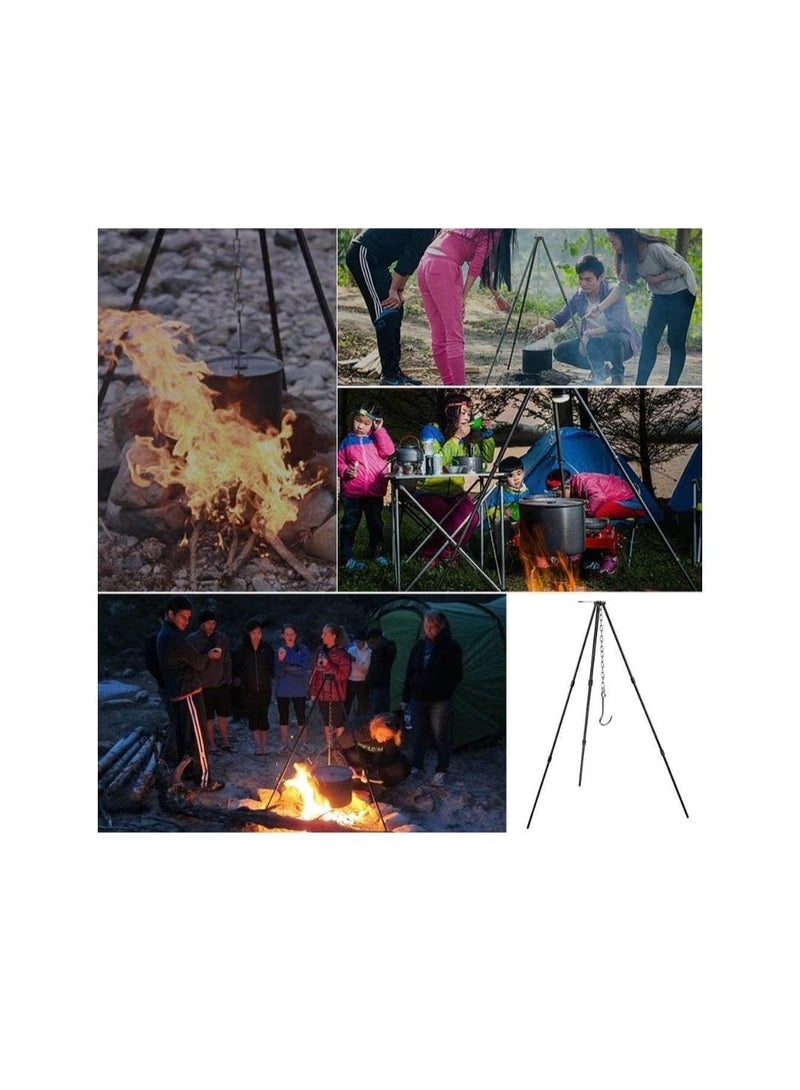 بلو فاير حامل طهي ثلاثي قابل للتعديل للنار الخارجية، حامل شواء معلق قابل للطي مع سلسلة، حامل نار خفيف الوزن مع حقيبة تخزين، أداة شواء للشواء والتخييم والرحلات والحديقة، مناسب لتعليق الأواني والغلايات والفوانيس - Image 3