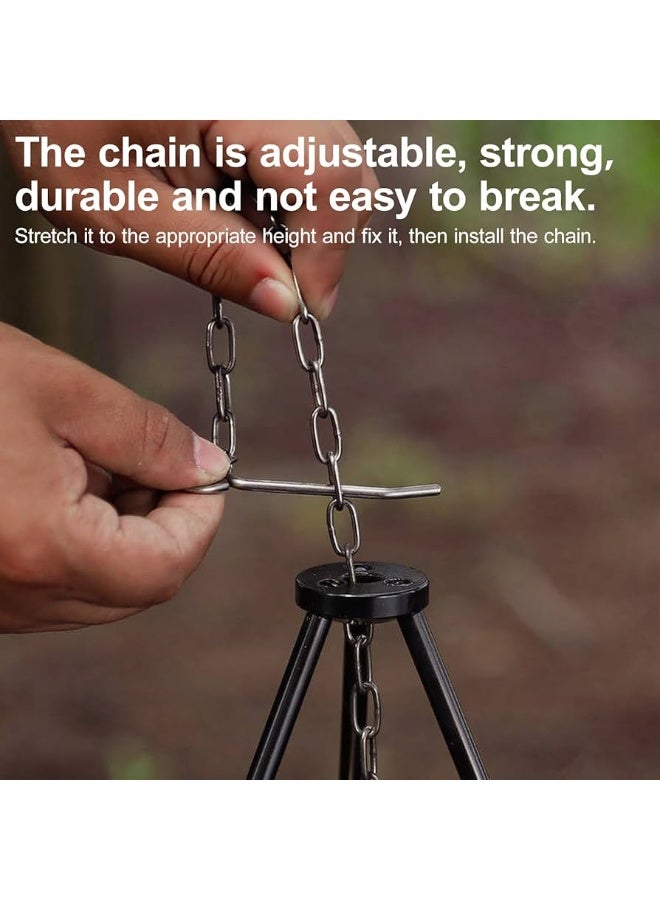 بلو فاير حامل طهي ثلاثي قابل للتعديل للنار الخارجية، حامل شواء معلق قابل للطي مع سلسلة، حامل نار خفيف الوزن مع حقيبة تخزين، أداة شواء للشواء والتخييم والرحلات والحديقة، مناسب لتعليق الأواني والغلايات والفوانيس - Image 4