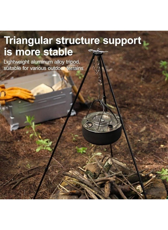 بلو فاير حامل طهي ثلاثي قابل للتعديل للنار الخارجية، حامل شواء معلق قابل للطي مع سلسلة، حامل نار خفيف الوزن مع حقيبة تخزين، أداة شواء للشواء والتخييم والرحلات والحديقة، مناسب لتعليق الأواني والغلايات والفوانيس - Image 5