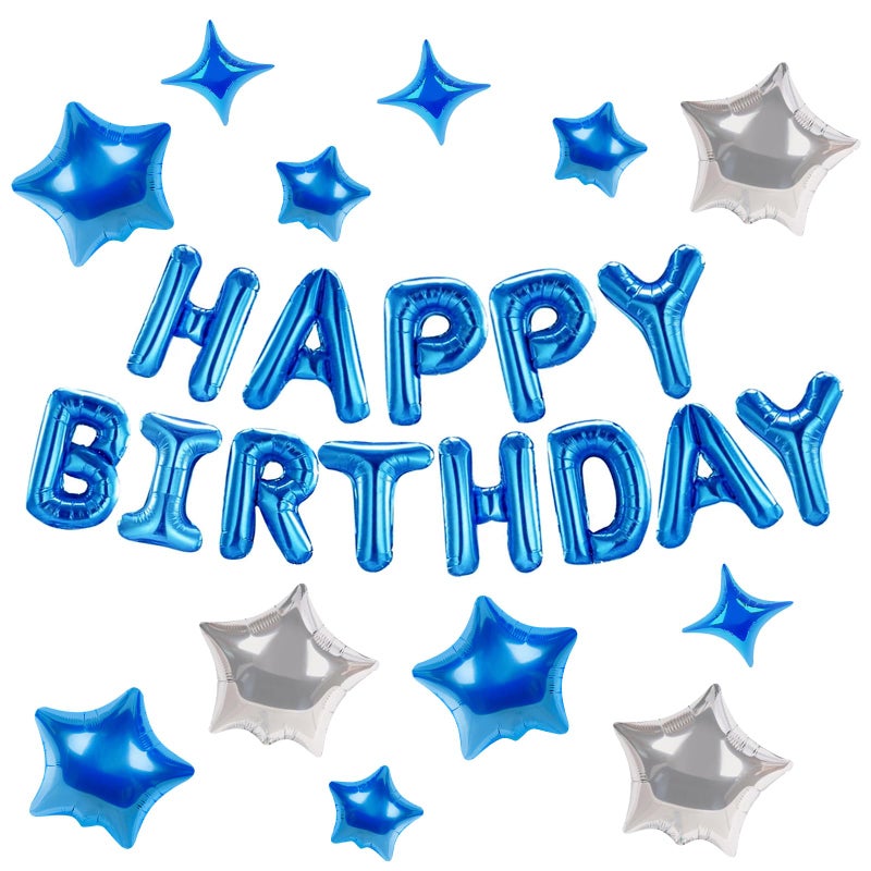 CANREVEL Happy Birthday Banner 13pcs 16 Inch Mylar Foil Letters with 12pcs Star Balloons Birthday Party Decorations for Kids and Adults 3D Blue - Image 2