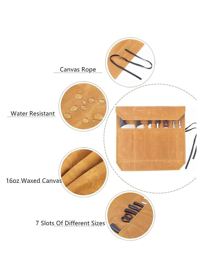 Chef’s Knife Roll Case with Slots,Waxed Canvas Chef Knife Bag, Portable Travel Chef Knife Case with Leather Belt,Knives Holders Protectors,Knife Roll Bags for Chefs Culinary Camping BBQ - Image 3