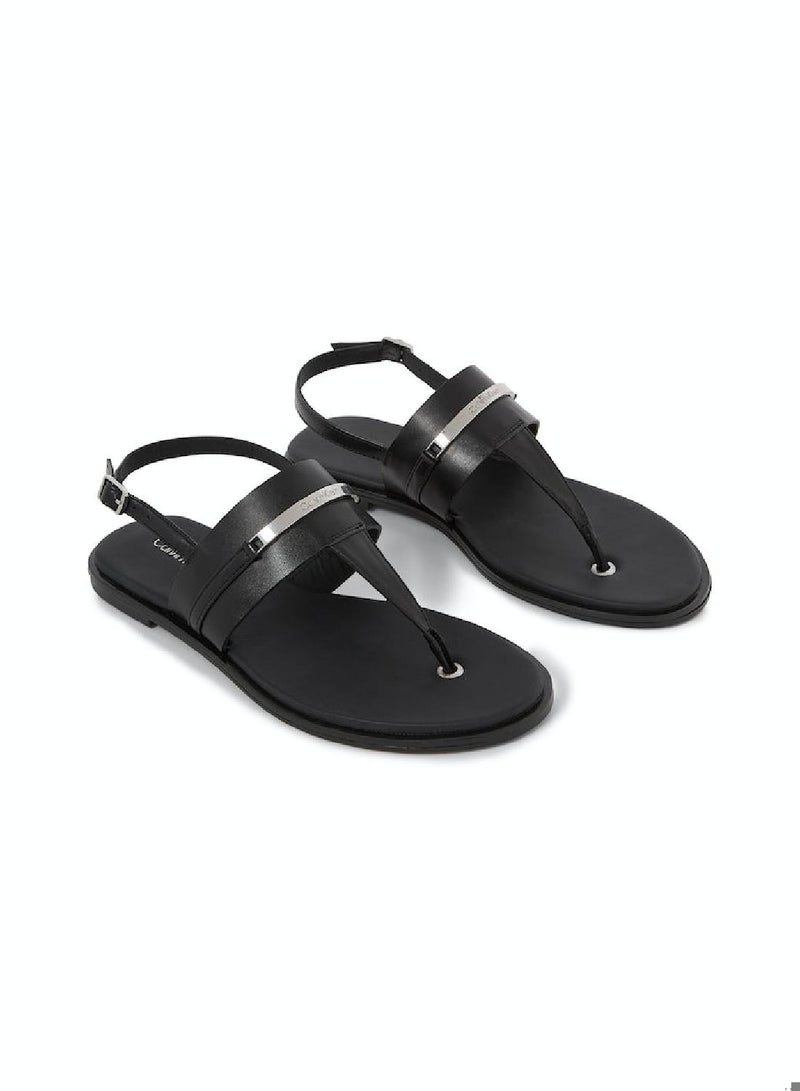CALVIN KLEIN Women's Flat Sandal with Metal Top - Leather, Black  - Image 3