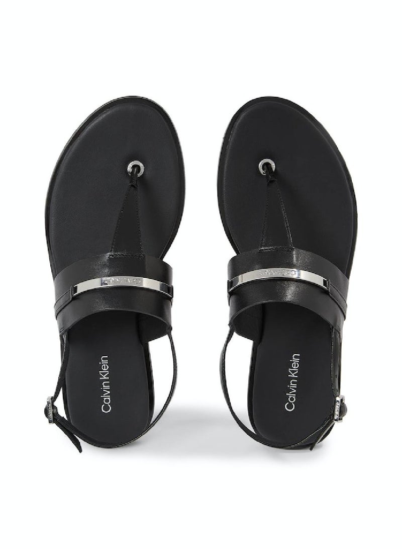 CALVIN KLEIN Women's Flat Sandal with Metal Top - Leather, Black  - Image 4