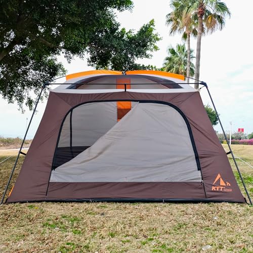 KTT Extra Large Tent 12 Person,Family Cabin Tents,Full Rainfly,2 Bay-Windows,2 Rooms and 3 Doors 3 Windows with Mesh,Waterproof,Straight Wall,Double Layer,Big Tent for Outdoor,Picnic,Camping(Brown) - Image 5