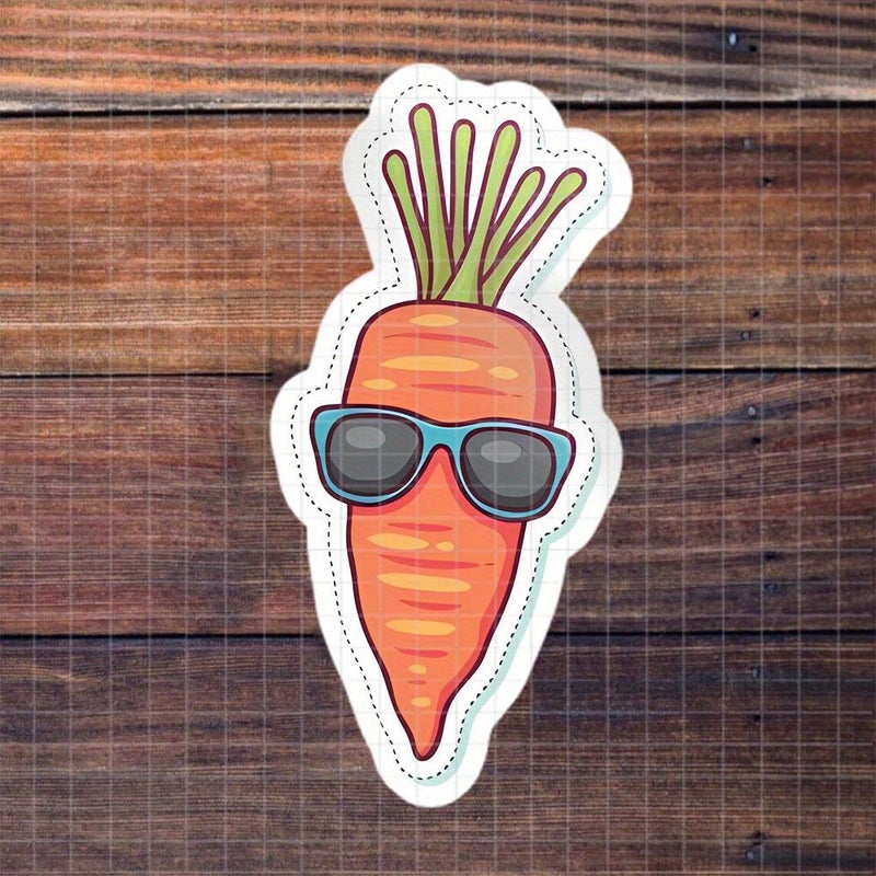 Polychrome 3 Inch Vinyl Stickers Cartoon Carrots With Glasses Oil Resistant Decals - Image 1