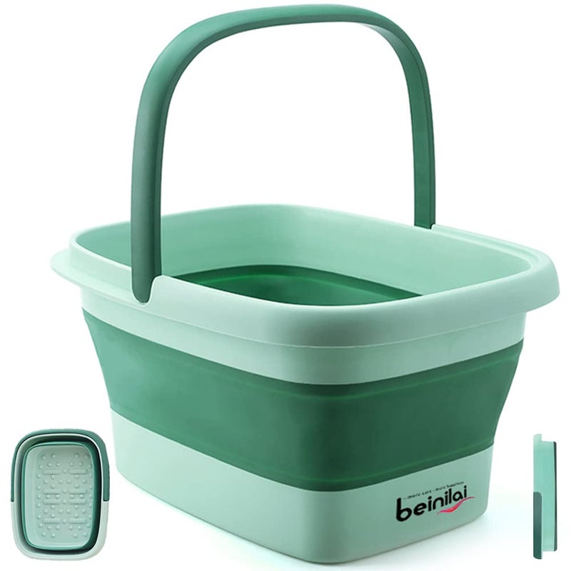 Beinilai Collapsible Foot Bath Basin for Soaking FeetPedicure Foot Spa Foot Tub with Handles and Massage AcupointMultifunction Collapsible feeting Soak TubGreen