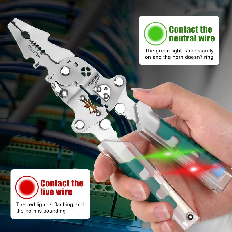 BSummit 18 In 1 Foldable ï¼·ire Stripper, With Voltage Detector, Multifunctional Wire Stripping Pliers for Cutting And Pulling Wires Cable, Cable Cutters with Plier, Crimper (1PCS) - Image 4