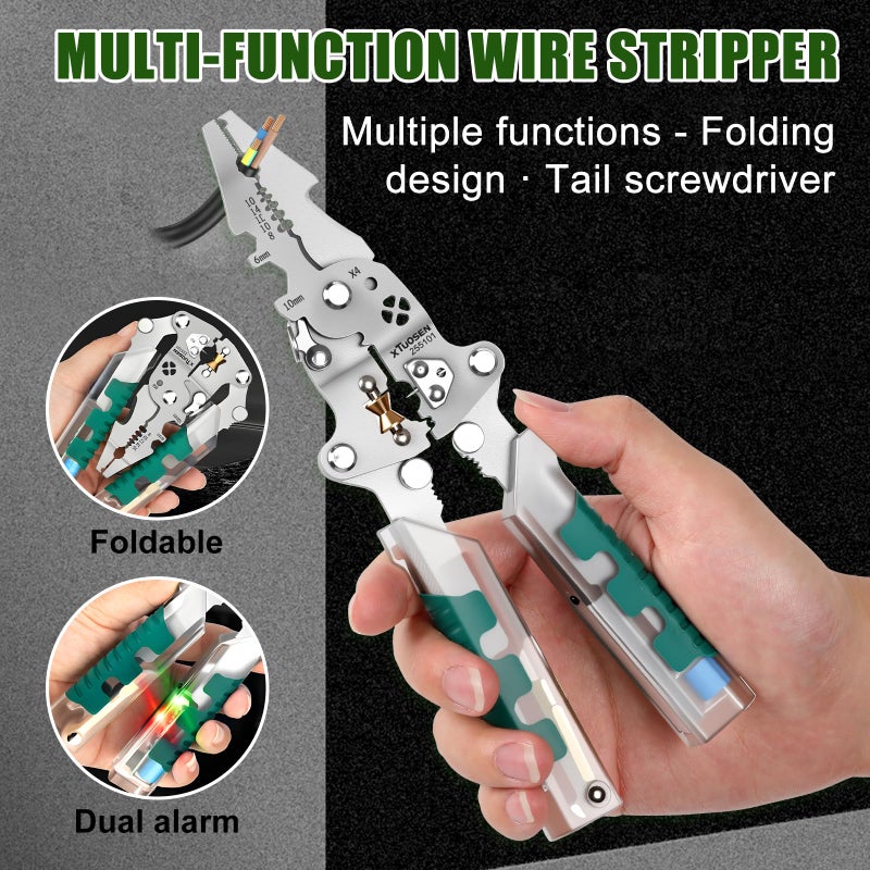 BSummit 18 In 1 Foldable ï¼·ire Stripper, With Voltage Detector, Multifunctional Wire Stripping Pliers for Cutting And Pulling Wires Cable, Cable Cutters with Plier, Crimper (1PCS) - Image 3