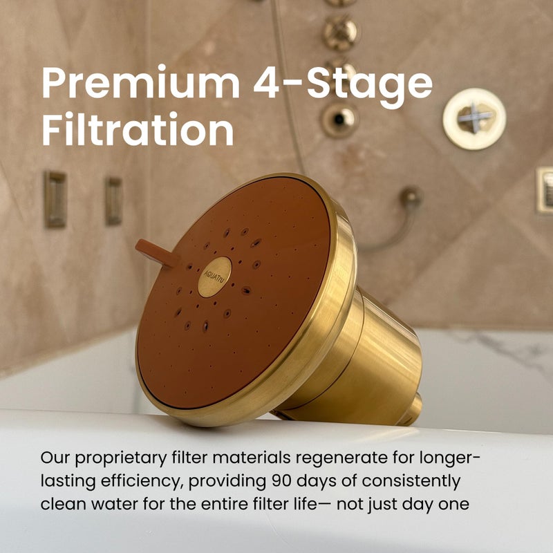 AQUA TRU AquaTru Shower - High Pressure Shower Filter Removes Impurities from Hard Water to Support Healthy Skin, Scalp, Hair, Reduce Breakage, and Enhance Your Beauty and Self-Care Routine (Brushed Gold) - Image 2