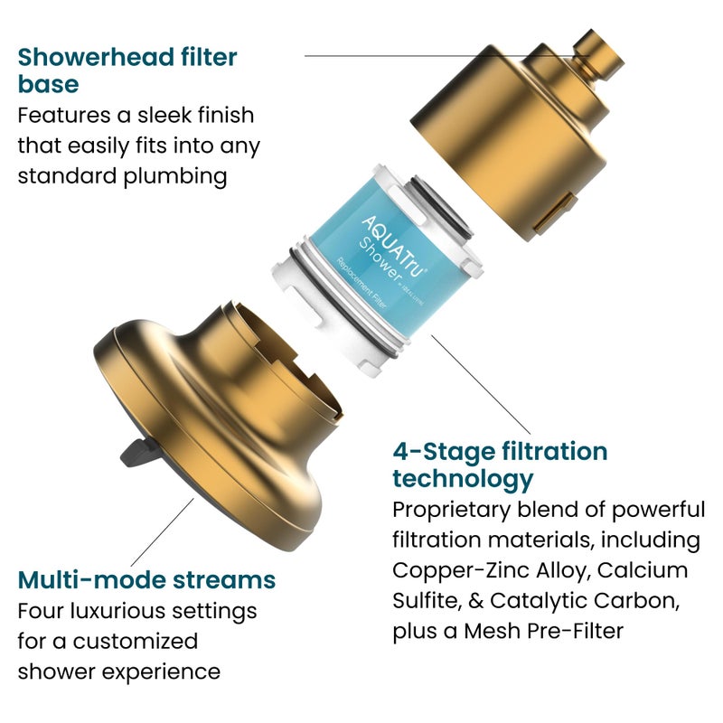 AQUA TRU AquaTru Shower - High Pressure Shower Filter Removes Impurities from Hard Water to Support Healthy Skin, Scalp, Hair, Reduce Breakage, and Enhance Your Beauty and Self-Care Routine (Brushed Gold) - Image 3