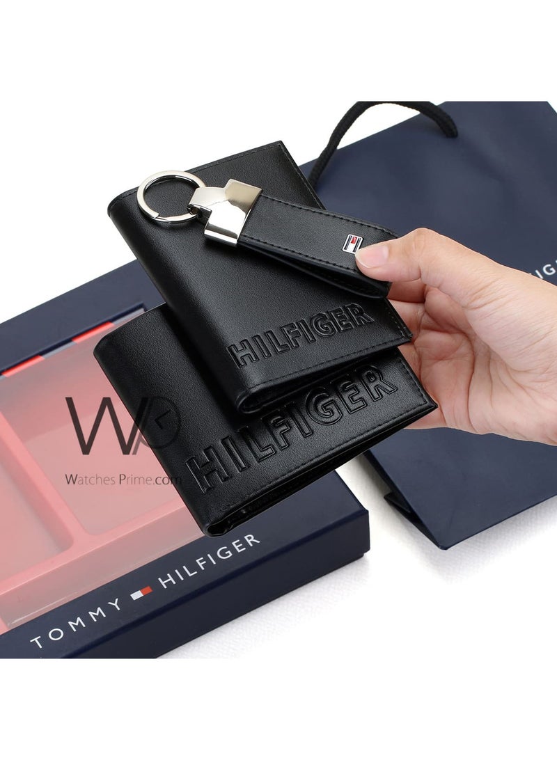 Tommy Hilfiger Men's Black Genuine Leather Key Wallet and Card Holder Gift Set