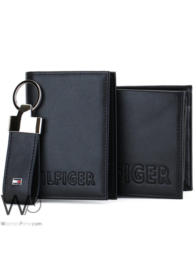 Tommy Hilfiger Men's Black Genuine Leather Key Wallet and Card Holder Gift Set