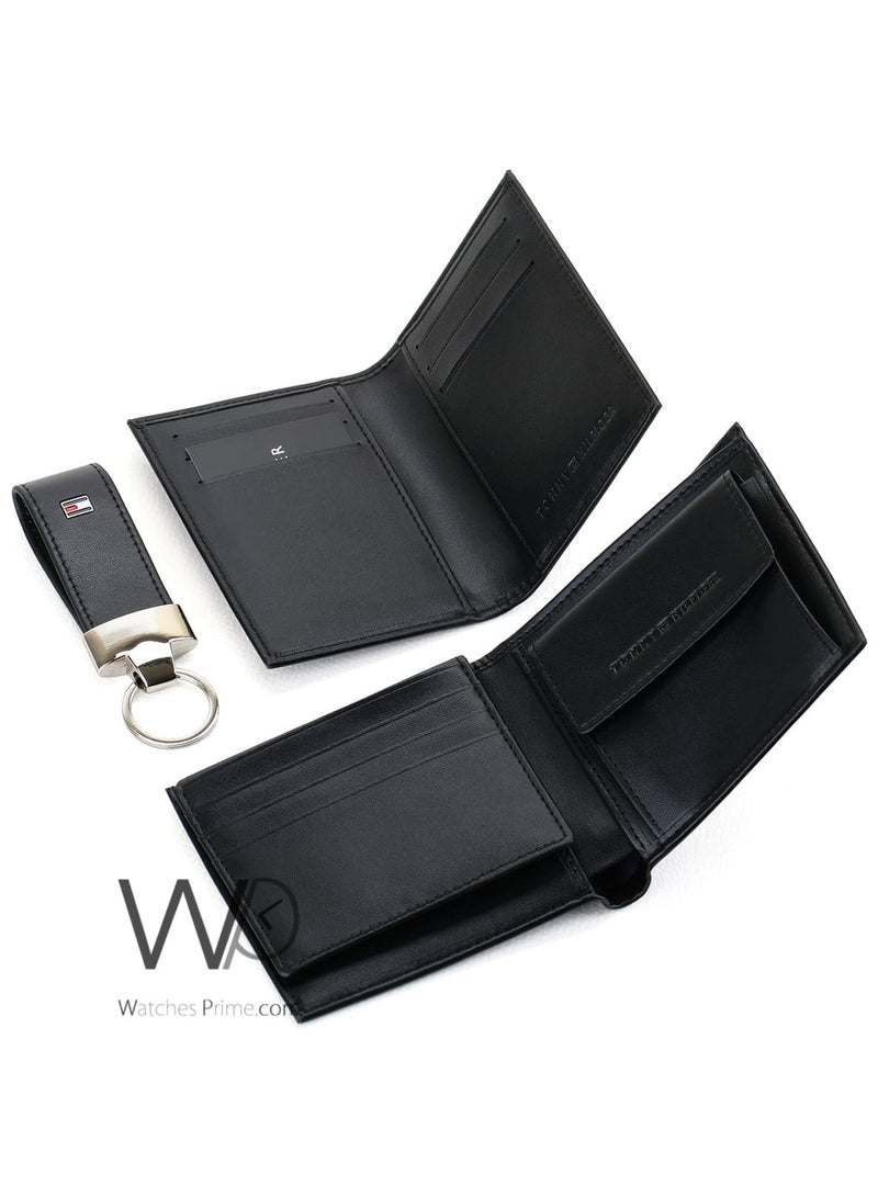 Tommy Hilfiger Men's Black Genuine Leather Key Wallet and Card Holder Gift Set