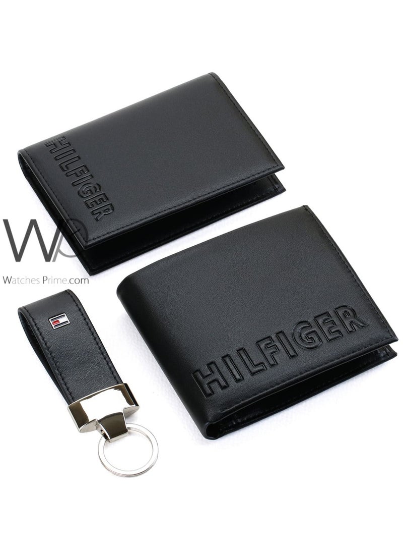 Tommy Hilfiger Men's Black Genuine Leather Key Wallet and Card Holder Gift Set