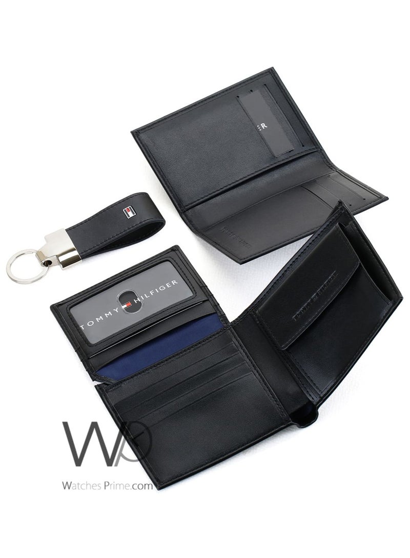 Tommy Hilfiger Men's Black Genuine Leather Key Wallet and Card Holder Gift Set