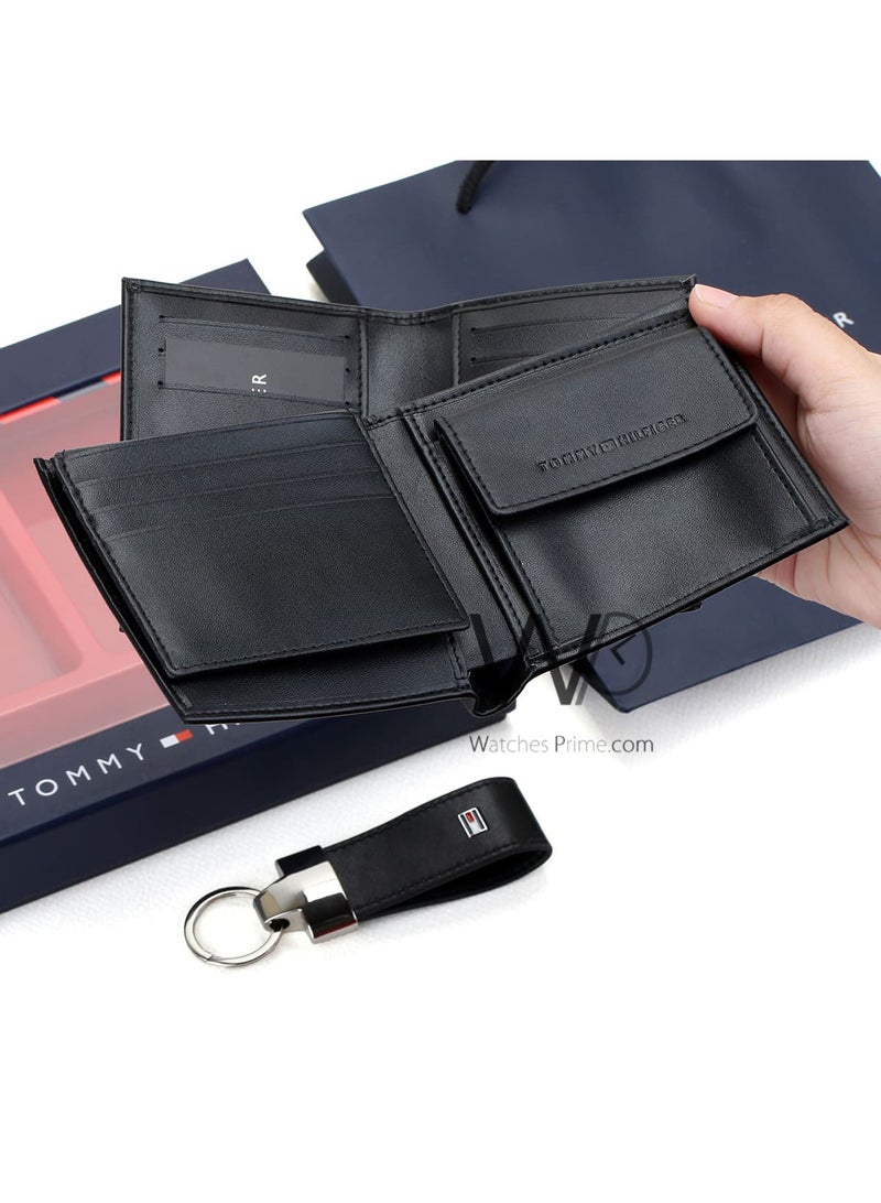 Tommy Hilfiger Men's Black Genuine Leather Key Wallet and Card Holder Gift Set