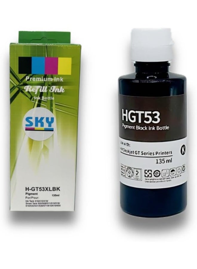 SKY GT53XL/GT53/GT51 Black 135ml Compatible Refill Ink Replacement for GT53XL GT53 GT51 Ink Bottle to Use for DeskJet GT5810, 5820, HP DeskJet GT and Smart Tank Series Printers - Image 1
