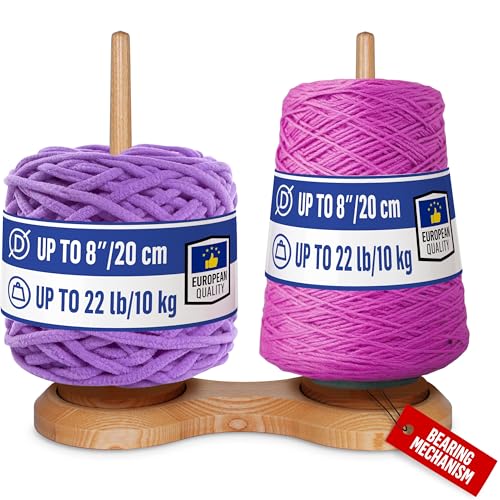 BARVA Double Yarn Holder 44 Lb Total Capacity for Chunky Yarn | Dual Bearing Spinners & Big Rubber Anti Slip Pads for Max Stability | European Wood Crochet Accessories & Pro Tools for Fiber Crafts - Image 1