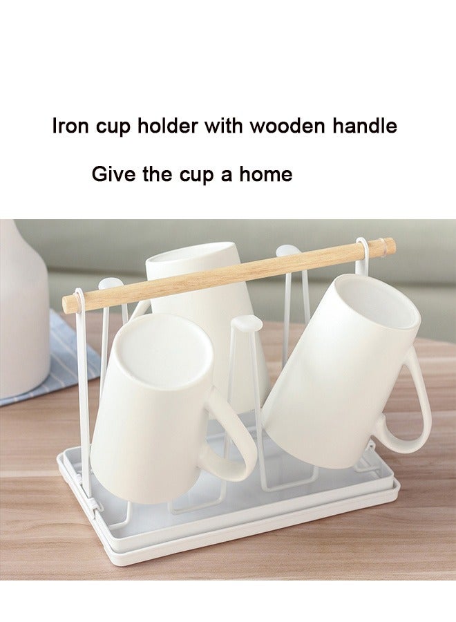 Coffee cup holder 6 cups Mug Drainer Stand Rack Non-slip Stand Organizer with Wood Handle - Image 3