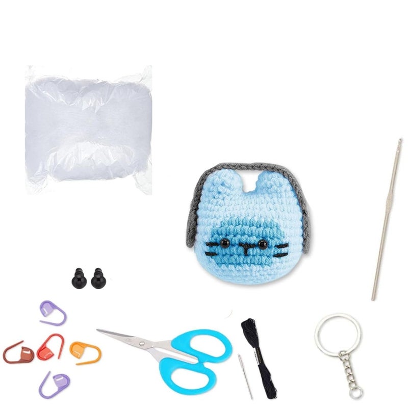 Tusmad Tusmad Crochet Kit for Beginners 1 Pcs DIY Headphone Kitten Keychain Crochet Kit for Adults Complete Crochet Set with Step by Step Video Tutorial Instruction Yarn Hook Accessories