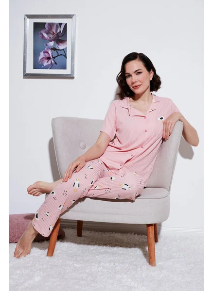 ليلا Regular Fit Shirt Collar Short Sleeve Pajama Set Women's Pajama Set 65740102