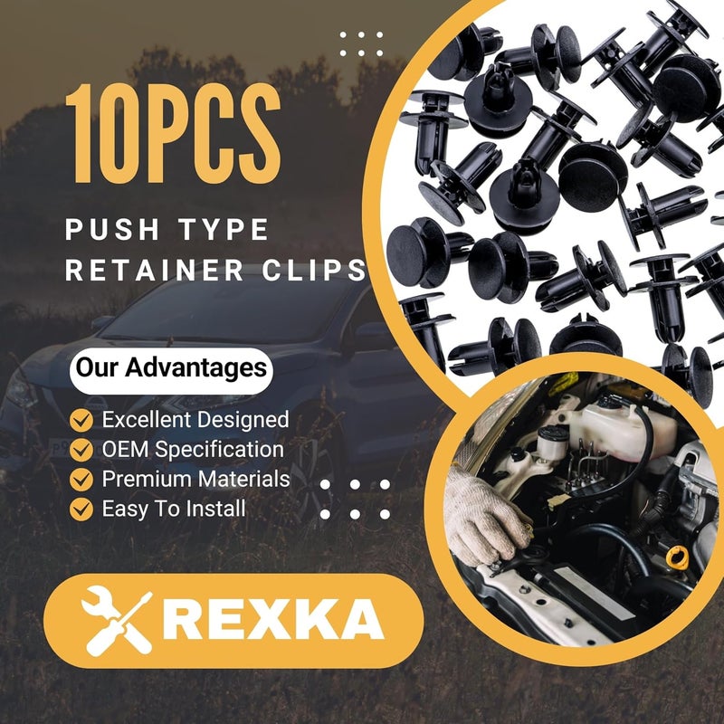 Rexka 10pcs Fender Liner Push-Type Retainer Clip Fastener Compatible with Hyundai Kia 86595-2T500 Accent,Azera,Elantra,Equus,Genesis, Ioniq, Kona,Santa Fe,Sonata,Tucson,Veloster Optima Sedona - Image 2