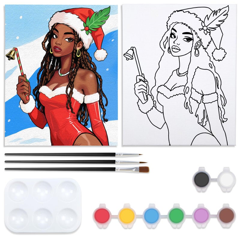 Nuberlic 8x10 Pre Drawn Canvas to Paint for Adults Sip and Paint Party Blasian Lady Afro Americans Woman Christams Birthday Gift Painting Kits DIY - Image 1