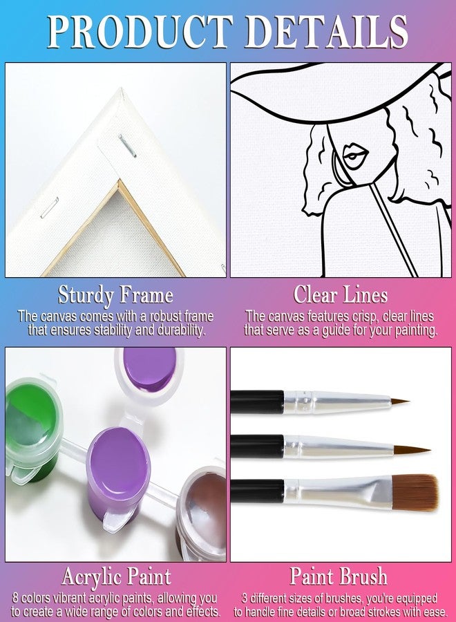Nuberlic 8x10 Pre Drawn Canvas to Paint for Adults Sip and Paint Party Blasian Lady Afro Americans Woman Christams Birthday Gift Painting Kits DIY - Image 4