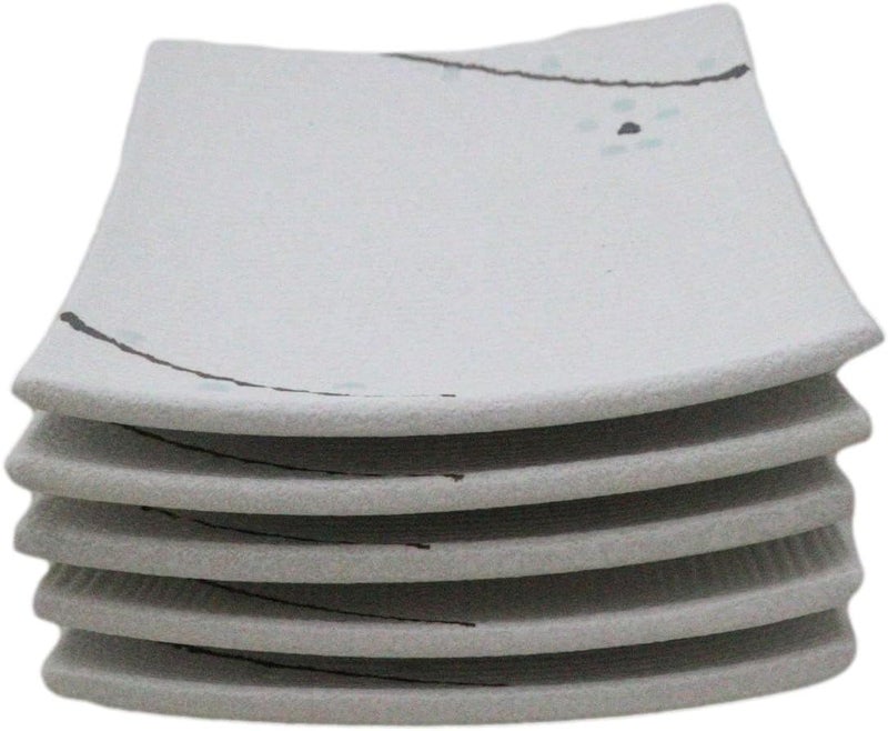 Ebros Gift Modern Yukino Hana Snow Flowers Ceramic Dinnerware Serveware Kitchenware Set Oriental Asian Restaurant Supply Pack Of 5 Square Appetizer Dessert Salad Plates - Image 2