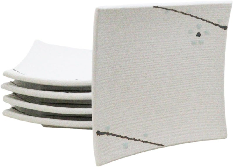 Ebros Gift Modern Yukino Hana Snow Flowers Ceramic Dinnerware Serveware Kitchenware Set Oriental Asian Restaurant Supply Pack Of 5 Square Appetizer Dessert Salad Plates - Image 1