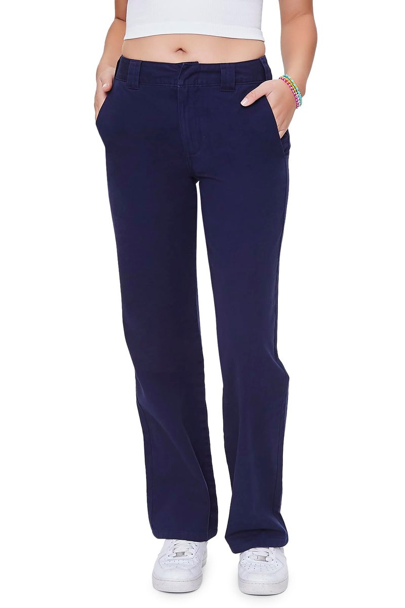 Forever 21 Straight-Leg Twill Pants Navy Medium - Image 2