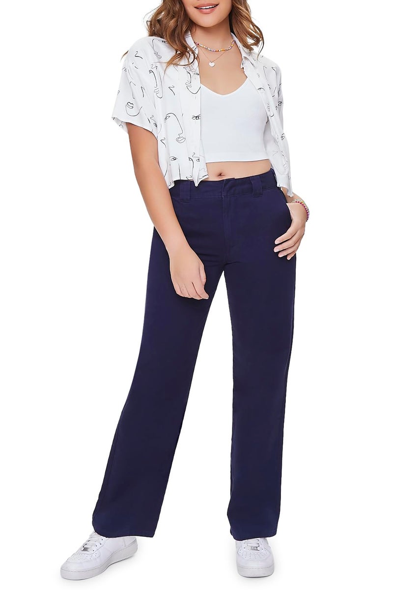 Forever 21 Straight-Leg Twill Pants Navy Medium - Image 1