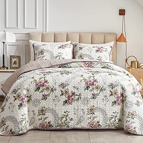 Flysheep 2 Pieces Quilt Set Twin Size, Beige Floral Reversible Bedspread Coverlet Set, Soft Microfiber Lightweight Bed Cover for Kids (68" x 86", 1 Quilt+ 1 Pillow Sham) - Image 1