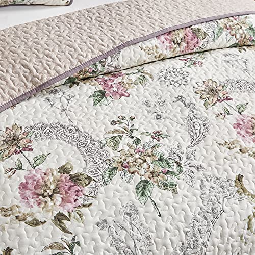 Flysheep 2 Pieces Quilt Set Twin Size, Beige Floral Reversible Bedspread Coverlet Set, Soft Microfiber Lightweight Bed Cover for Kids (68" x 86", 1 Quilt+ 1 Pillow Sham) - Image 4