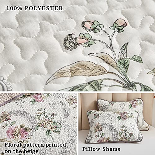 Flysheep 2 Pieces Quilt Set Twin Size, Beige Floral Reversible Bedspread Coverlet Set, Soft Microfiber Lightweight Bed Cover for Kids (68" x 86", 1 Quilt+ 1 Pillow Sham) - Image 5