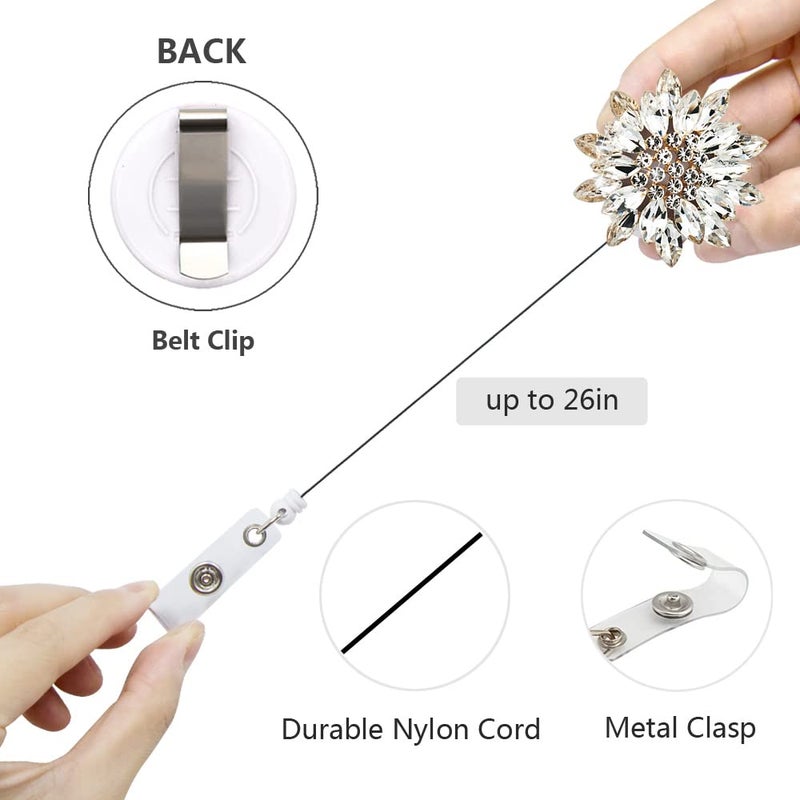 Ascrafter Luxury Retractable Badge Holder  Bling Badge Reel  Sparkling Crystal Name Badge Clip For Women - Image 4