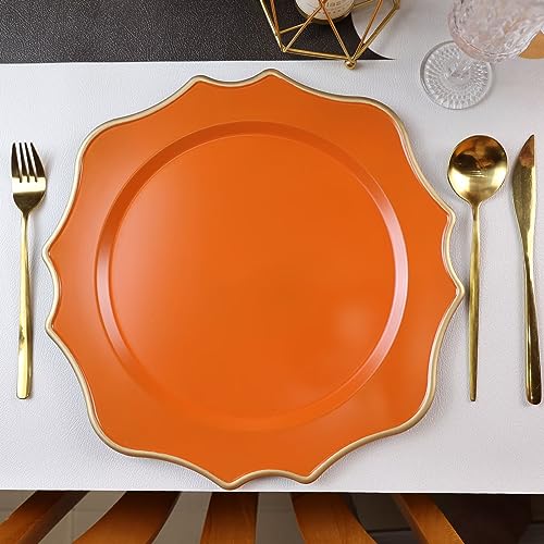 Omuriko Orange Chargers for Dinner Plates, 13 Inch Scalloped Plastic Decorative Table Charge Service Plates Set of 6 for Wedding, Holiday, Thanksgivng, Christmas - Image 4