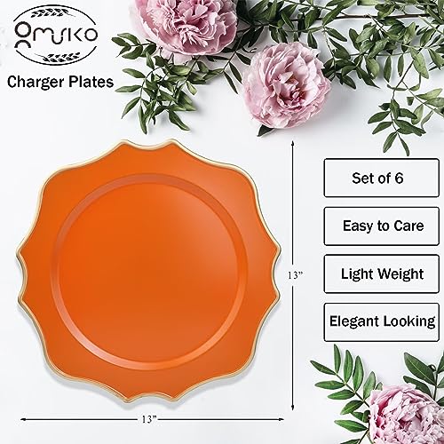 Omuriko Orange Chargers for Dinner Plates, 13 Inch Scalloped Plastic Decorative Table Charge Service Plates Set of 6 for Wedding, Holiday, Thanksgivng, Christmas - Image 3