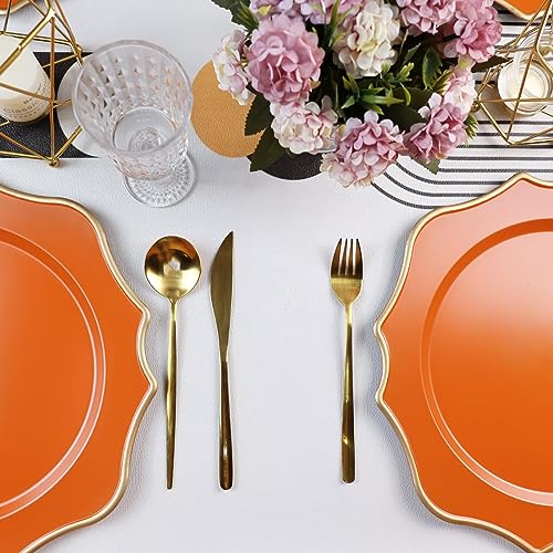 Omuriko Orange Chargers for Dinner Plates, 13 Inch Scalloped Plastic Decorative Table Charge Service Plates Set of 6 for Wedding, Holiday, Thanksgivng, Christmas - Image 5