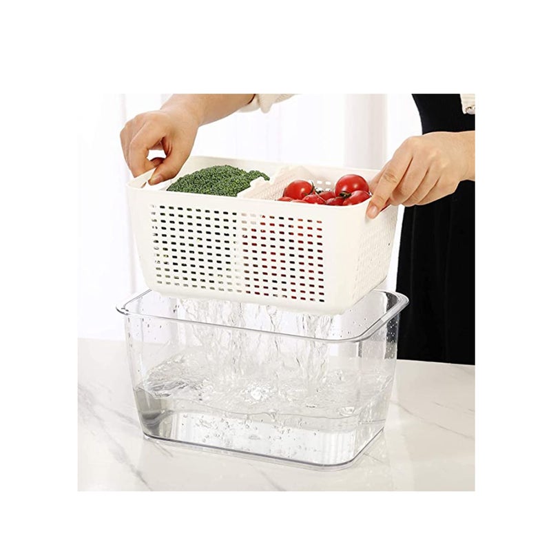 SOLARAE Fridge Organizers and Storage, Medium 3-in-1 Draining Crisper with Strainer for Fruits Vegetables Airtight with Vent & Drain Fridge Organizer White - Image 2