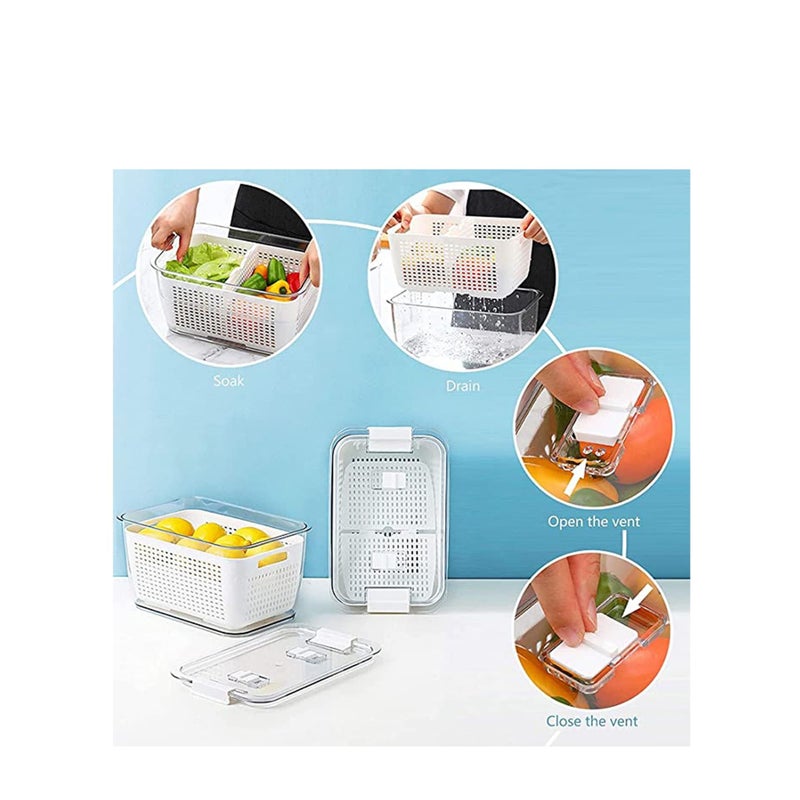 SOLARAE Fridge Organizers and Storage, Medium 3-in-1 Draining Crisper with Strainer for Fruits Vegetables Airtight with Vent & Drain Fridge Organizer White - Image 5