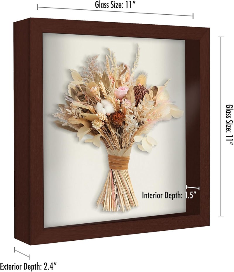 11x11 Shadow Box Frame with Shatter-Resistant Glass - Silhouette Collection - Large Shadow Box Display Case for Tabletop and Wall Display - Mahogany with Soft Felt Back - Image 2